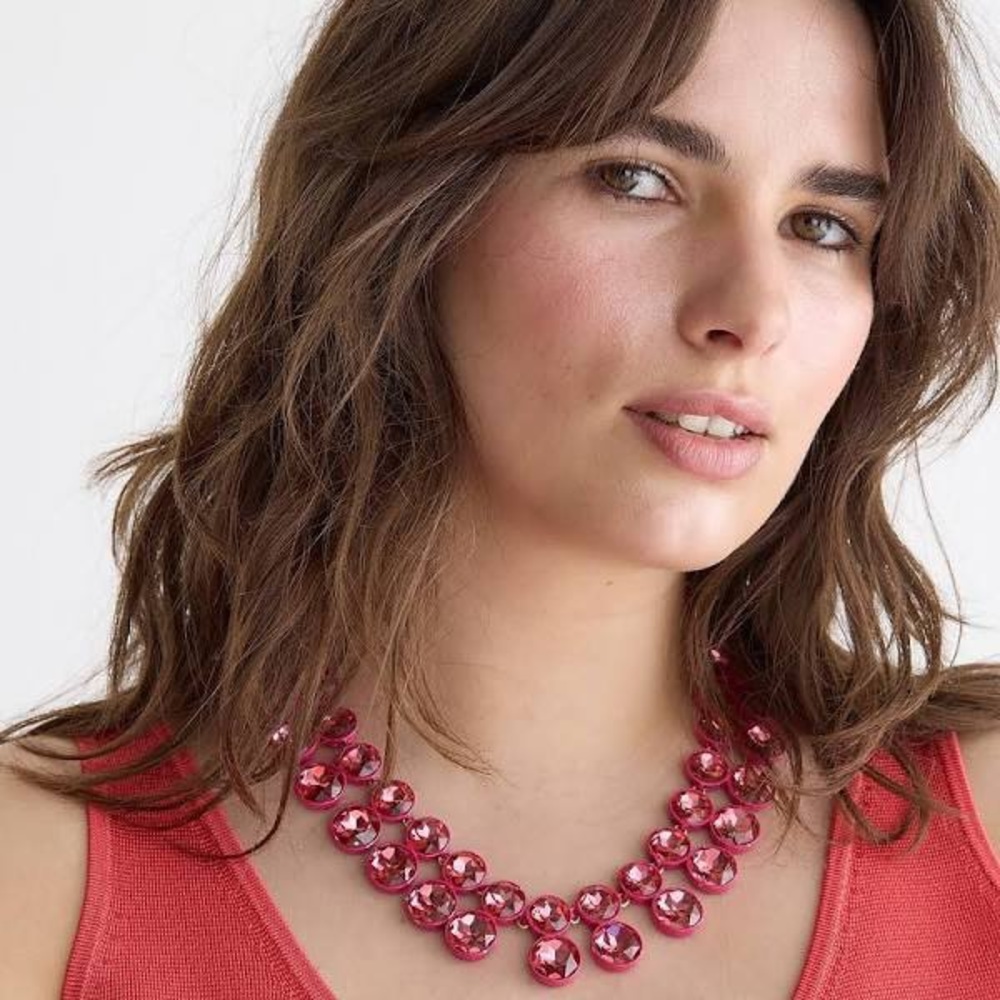 J CREW SPARKLE DOUBLE DROP NECKLACE FUSHIA PINK NWT